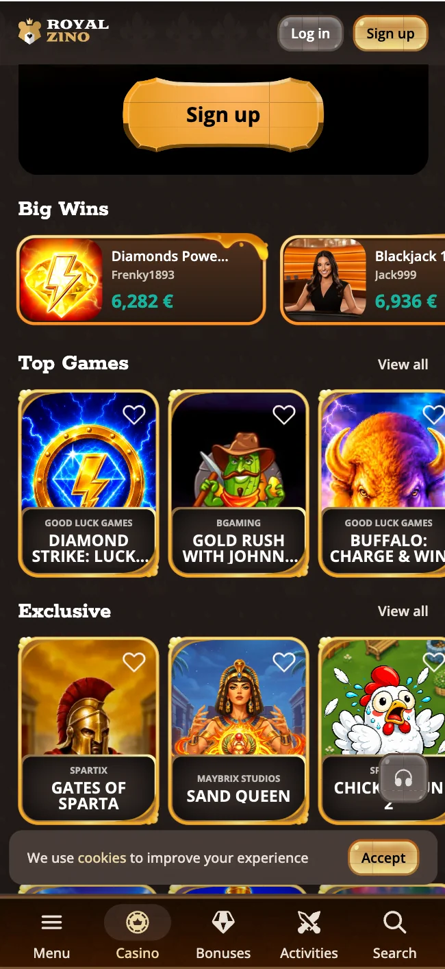 Aplikacija Royalzino Casino